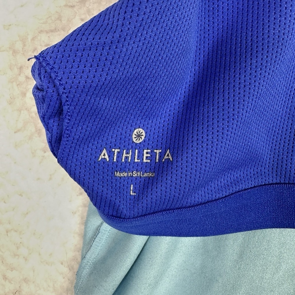 Athleta Tankini Swim Top Womens L Blue Racerback Shelf Bra Crossback Athletic - Picture 9 of 14